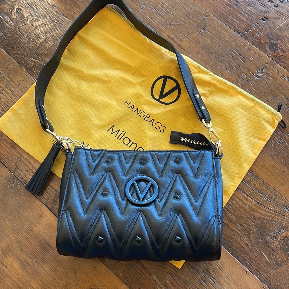 Mario Valentino quilted black handbag like new.